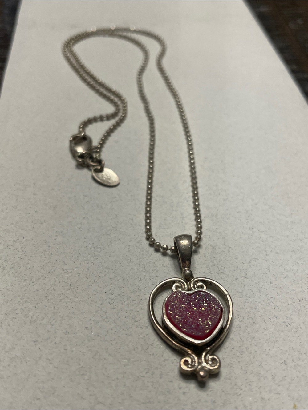 Sajen Silver Heart Necklace with Sparkling Pink Druzy Heart